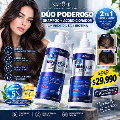 SADOER® Shampoo + Acondicionador Minoxidil 5% + Biotina