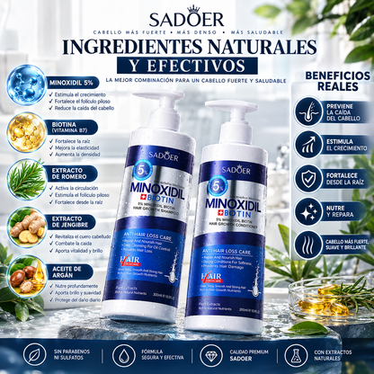 SADOER® Shampoo + Acondicionador Minoxidil 5% + Biotina
