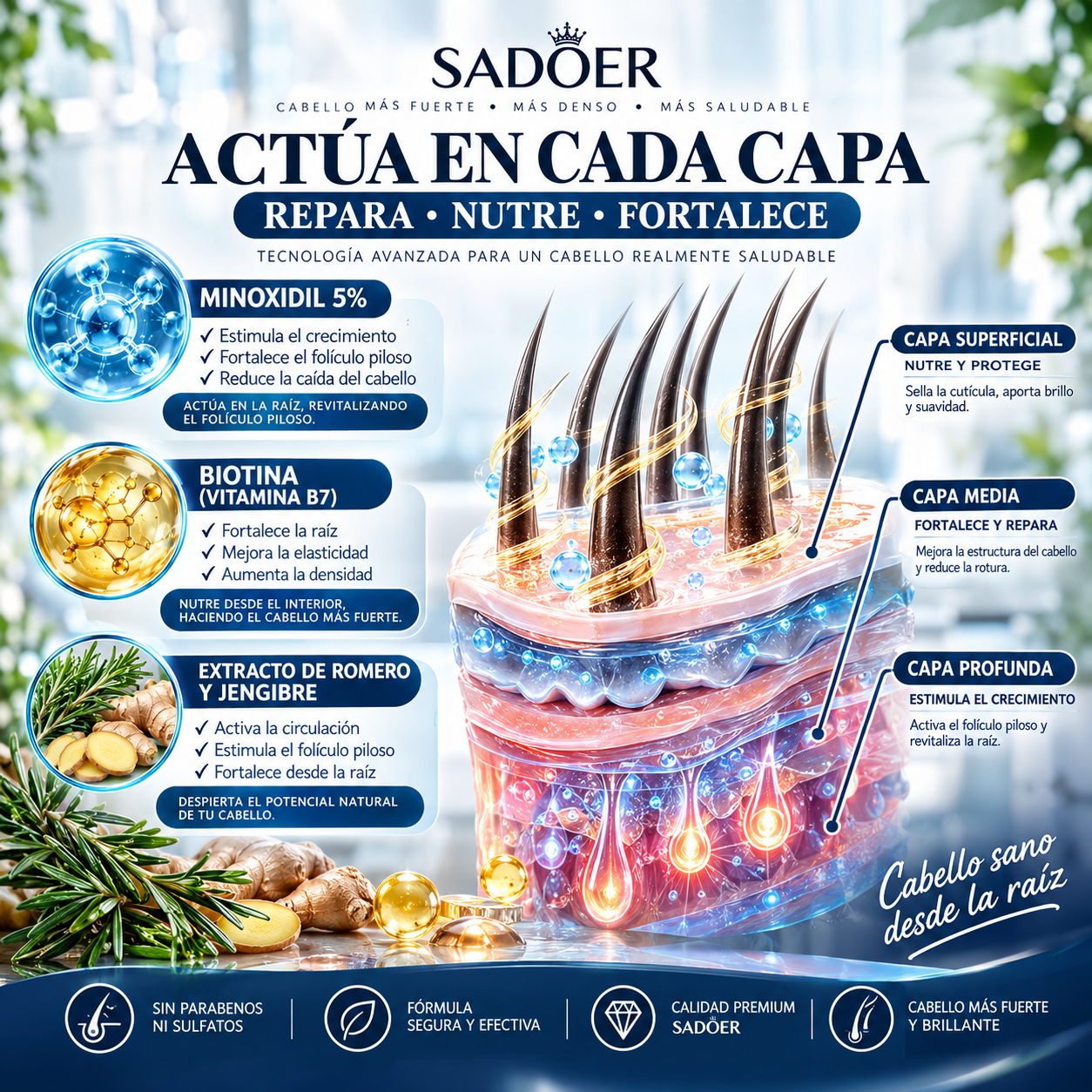 SADOER® Shampoo + Acondicionador Minoxidil 5% + Biotina